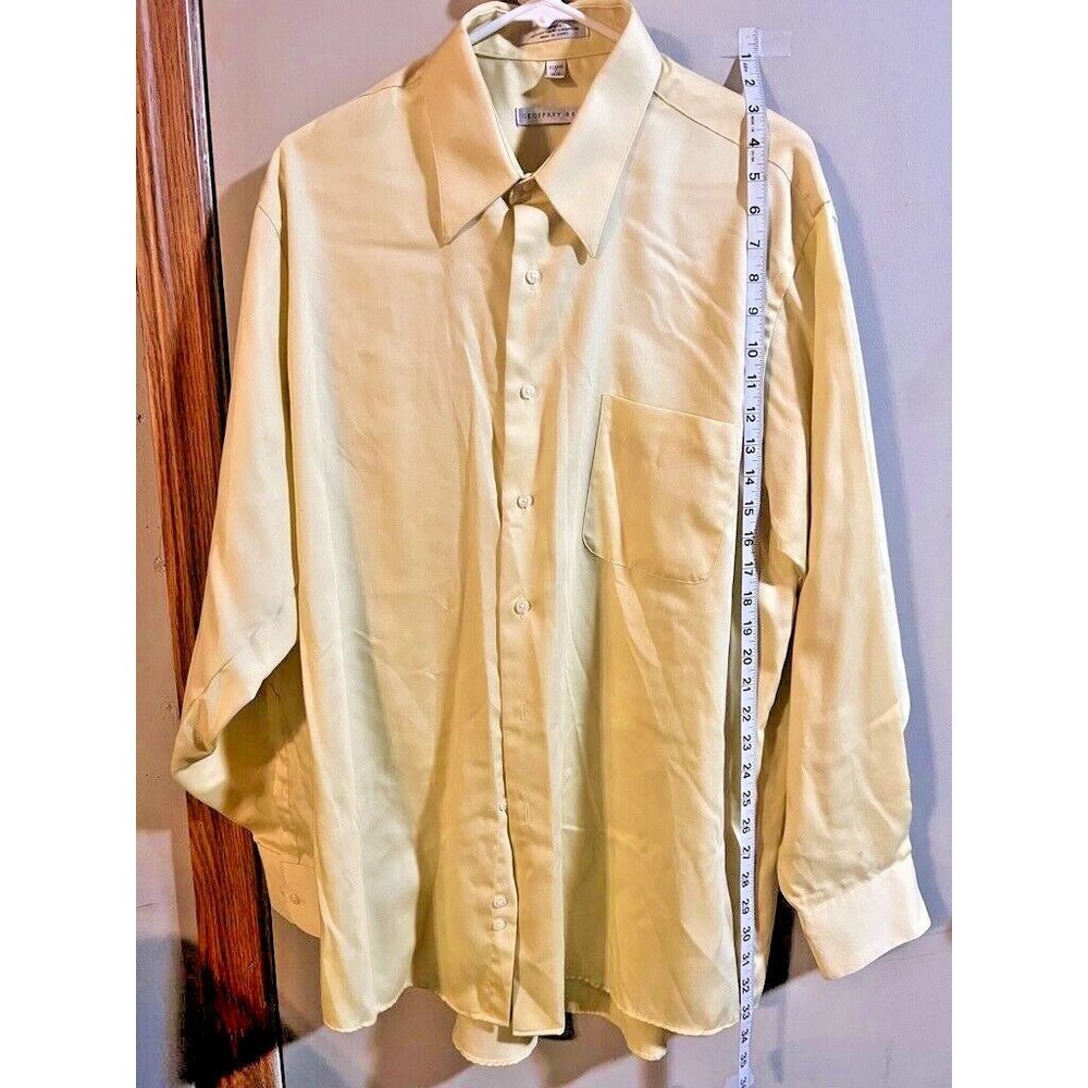 Geoffrey Beene Mens Pale Yellow Dress Shirt Button Down Wrinkle-Free XL 17 34/35